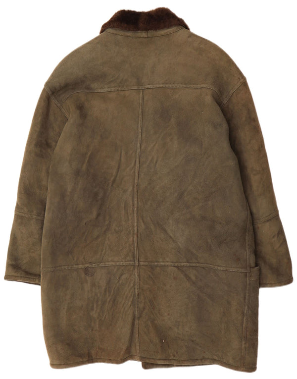 ВИНТАЖНОЕ мужское пальто из овчины свободного покроя, Великобритания, размер 36, маленький, хаки