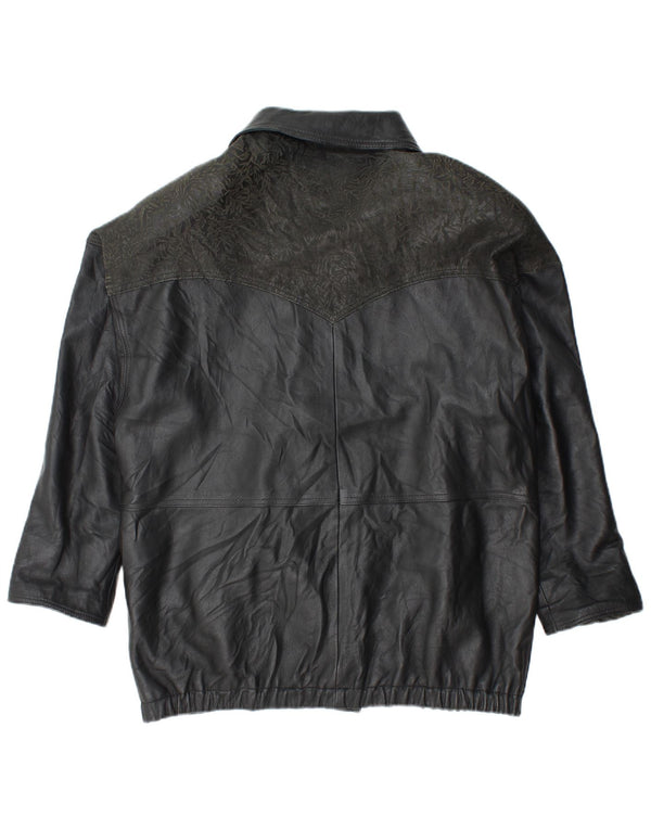 Женская кожаная куртка оверсайз YUPPIE UK 18 XL, черная с цветочным принтом