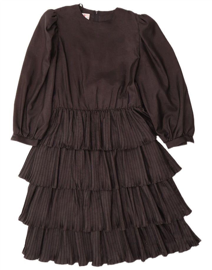 ВИНТАЖНОЕ женское многоярусное платье с длинными рукавами EU 36, маленькое черное полиэстер