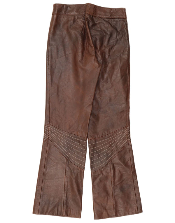 Винтажные женские кожаные брюки Bootcut UK 8, маленькие W28 L30, коричневые кожаные