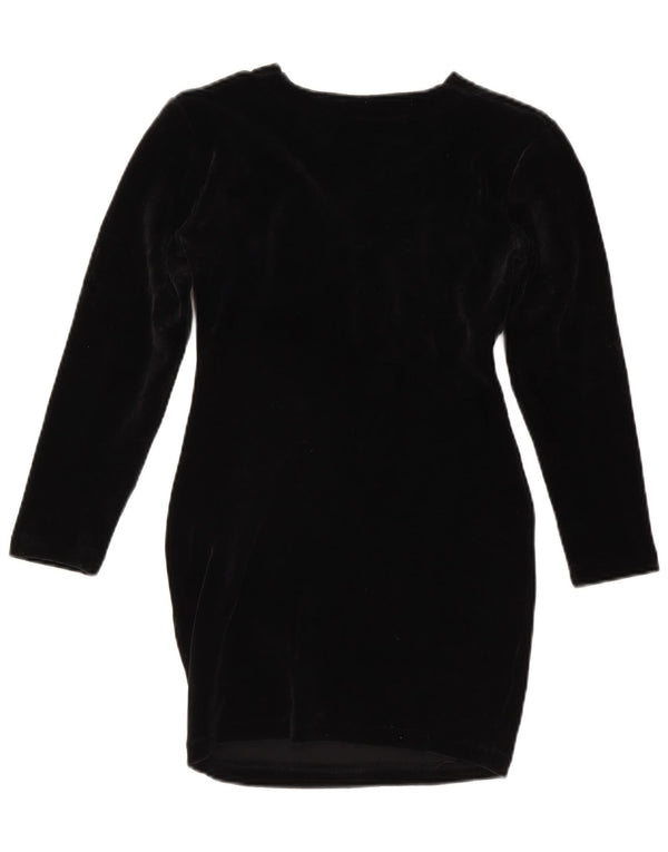 Винтажное женское бархатное платье-футляр с длинным рукавом UK 4 XS, черное