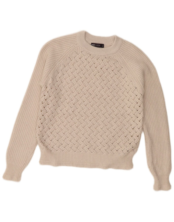 Marks & Spencer Womens Loose Fit Crew Neck Jumper Sweater UK 6 XS Off White