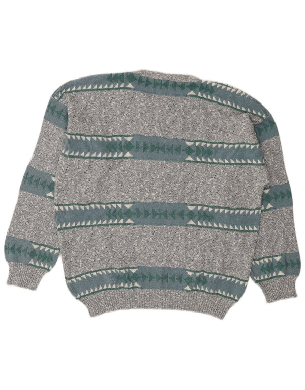 Vintage Mens Crew Neck Jumper Sweater IT 50 Medium Grey Geometric Cotton