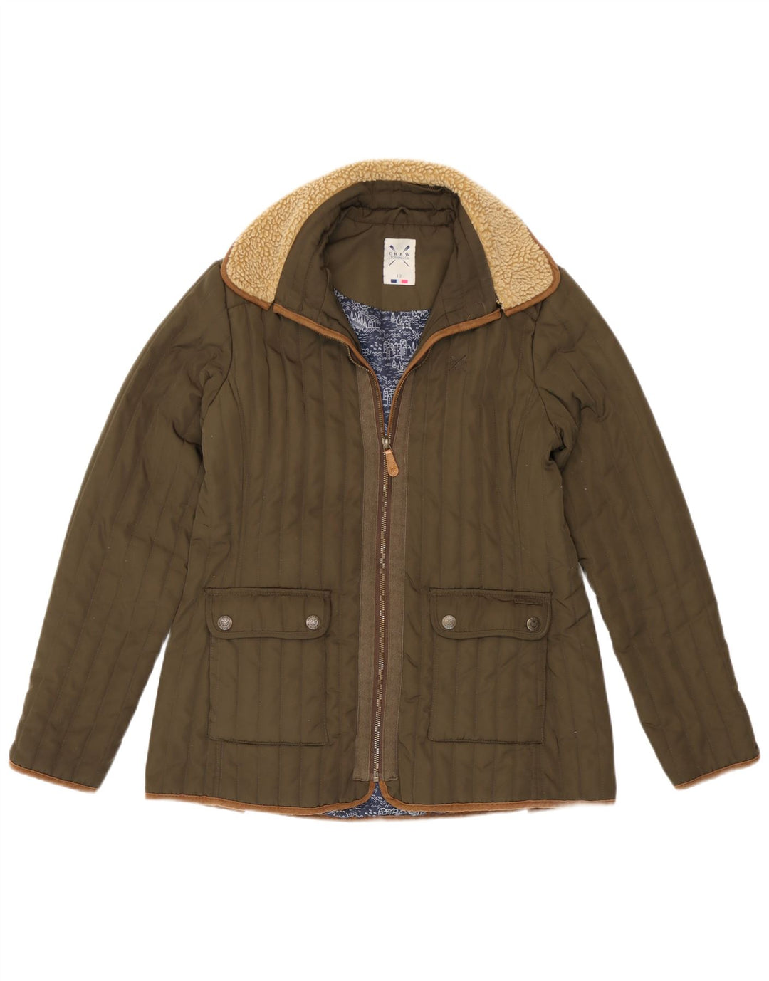 Женская стеганая куртка Crew Clothing UK 12, средний цвет хаки, полиэстер