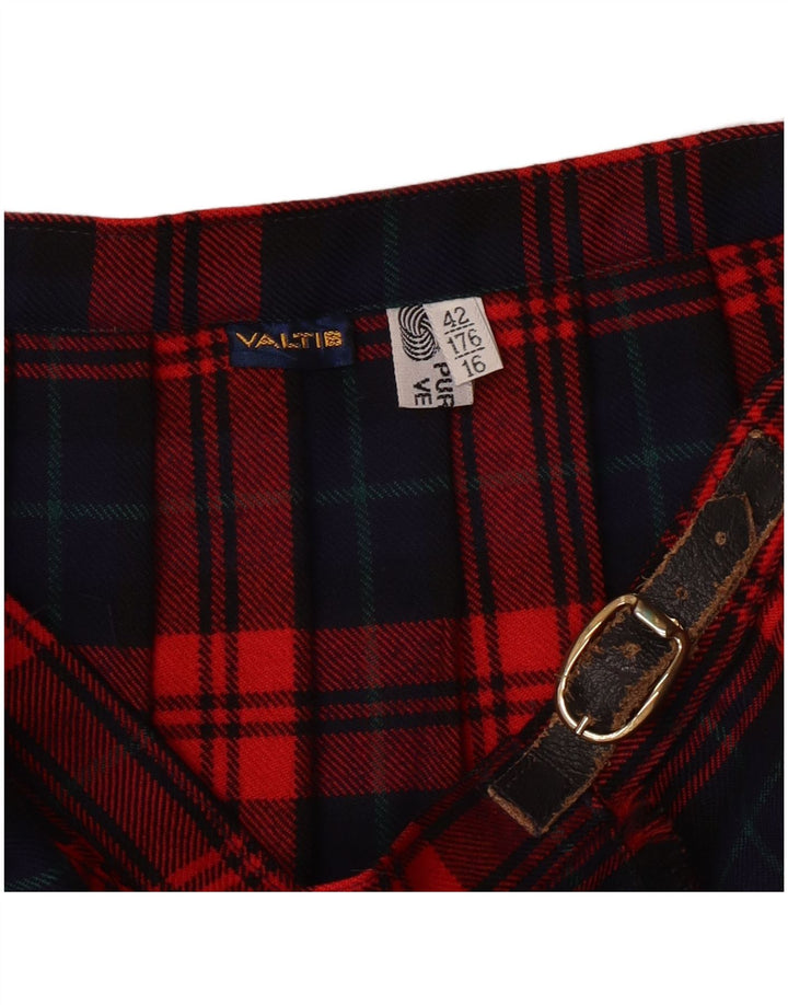 Винтажная женская плиссированная юбка-нож IT 42 Medium W28 Красная клетка из натуральной шерсти