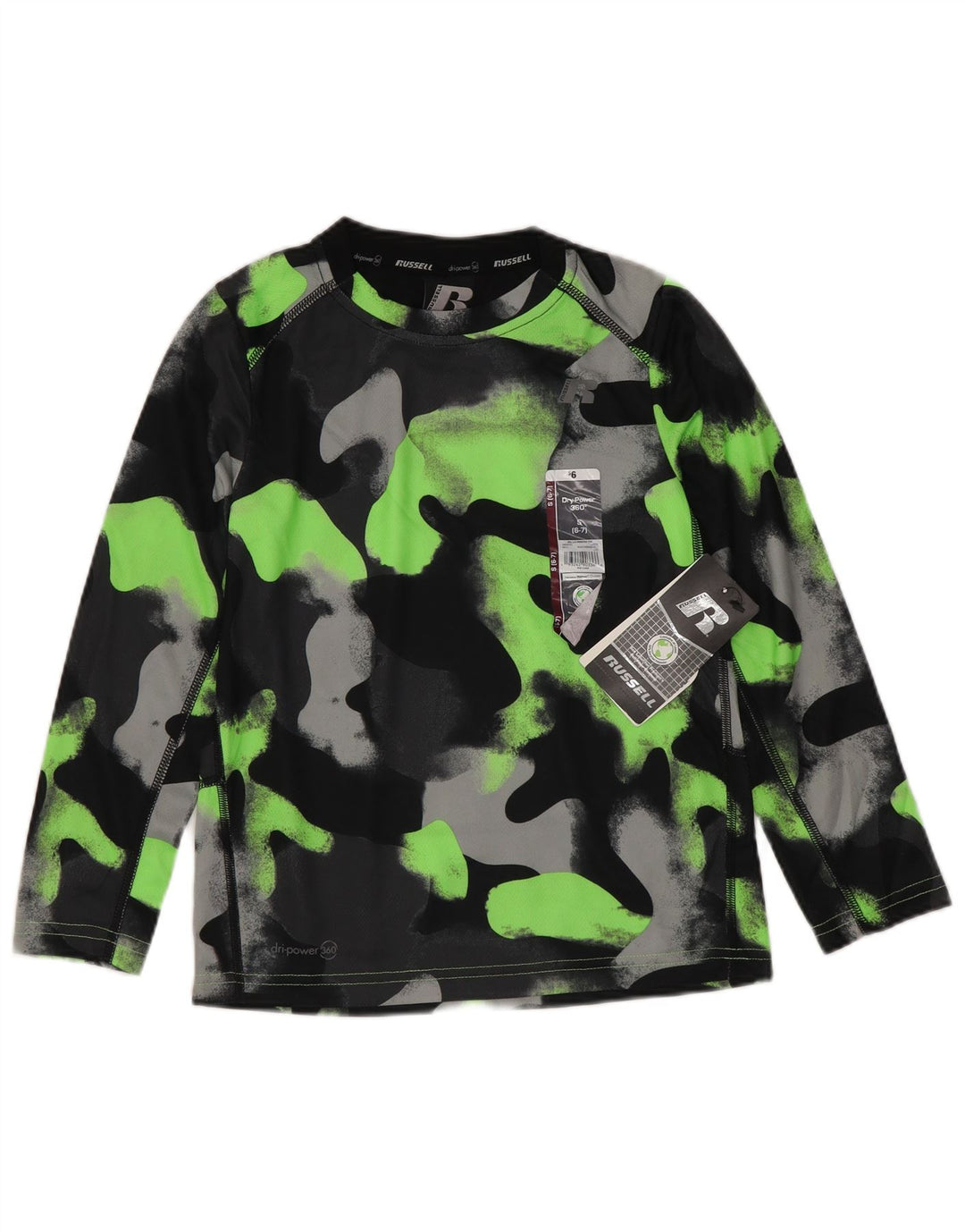 Топ Dri-Power для мальчиков Russell Athletic с длинными рукавами, маленький размер, черный, 6–7 лет