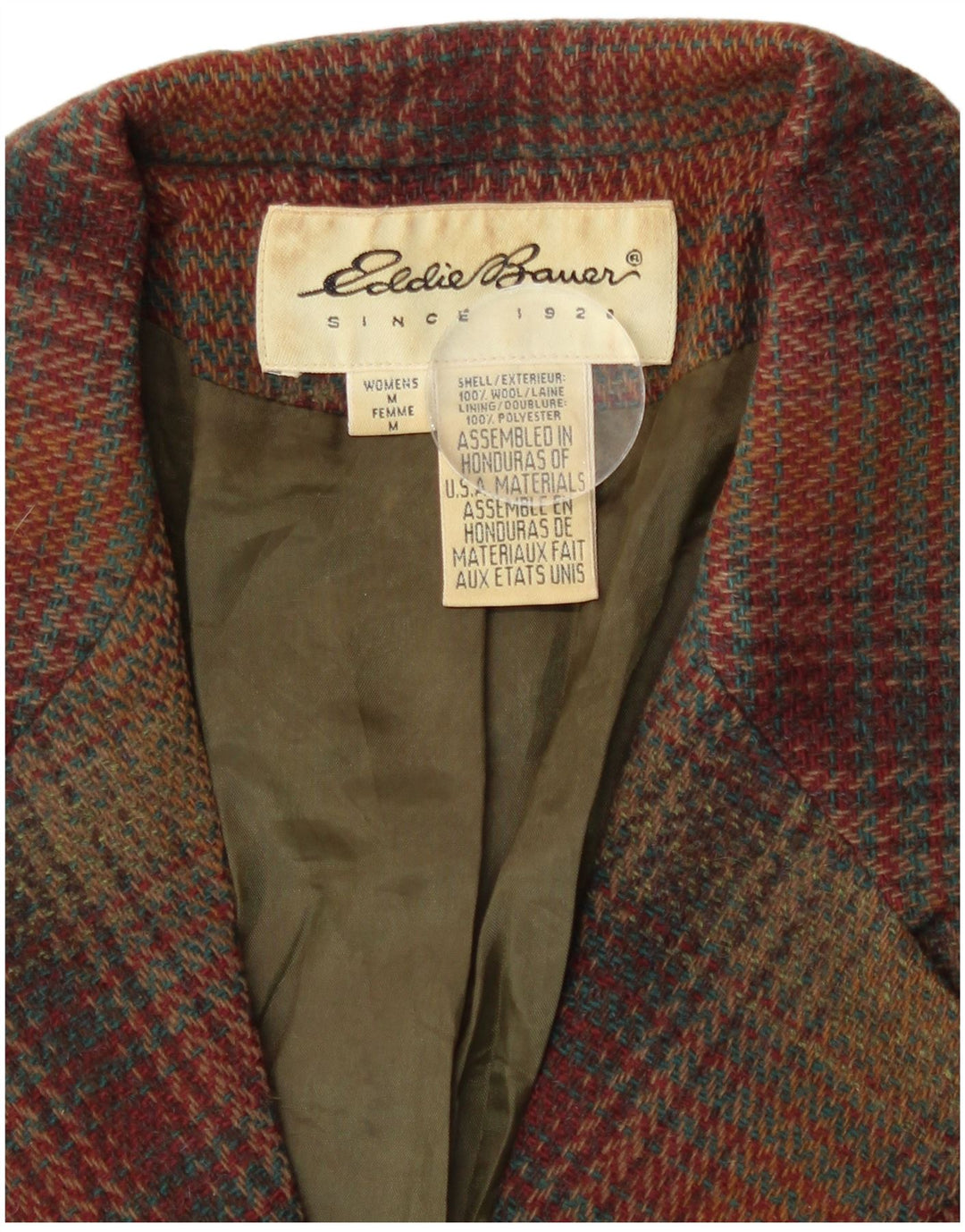 Женский пиджак Eddie Bauer на 3 пуговицах, Великобритания 14, средний коричневый шерстяной плед