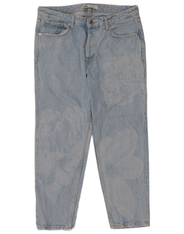 Мужские укороченные джинсы Zara Acid Wash EU 42, большие W32 L26, синие с цветочным принтом