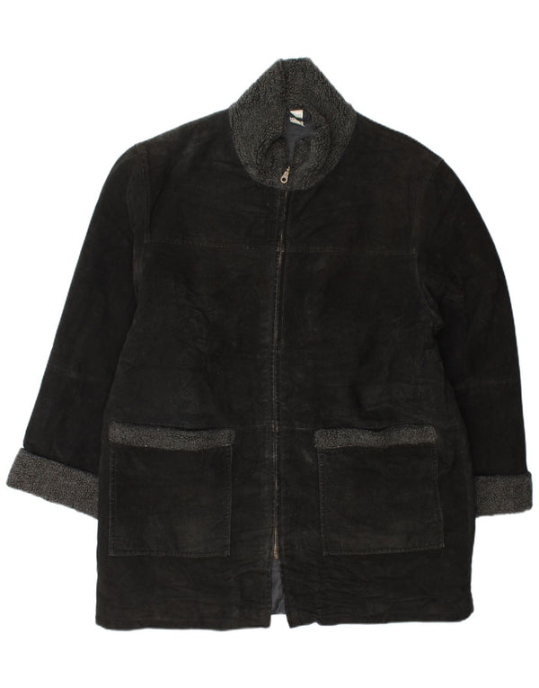 ВИНТАЖНОЕ женское замшевое пальто UK 18 XL, черное кожаное