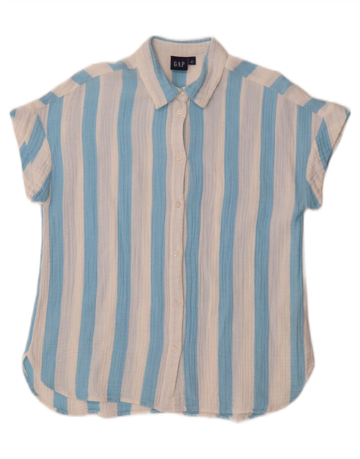 GAP Womens Short Sleeve Shirt UK 14 Medium Blue Striped Cotton