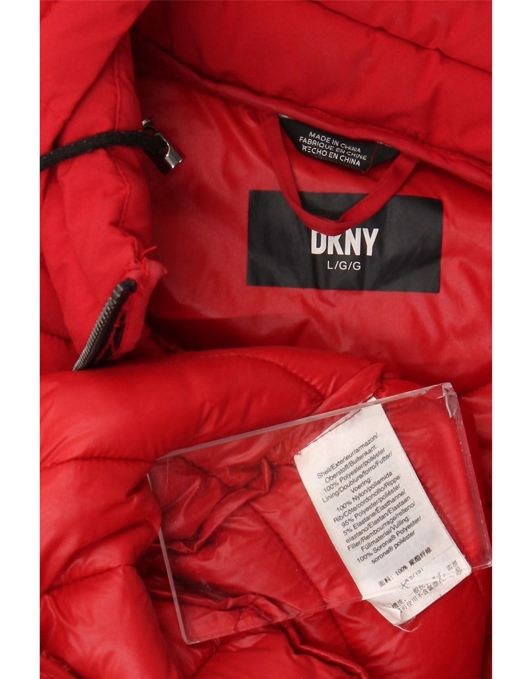 Женское стеганое пальто с капюшоном Dkny UK 16, большой красный полиэстер