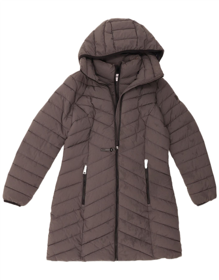 Женское стеганое пальто с капюшоном Dkny UK 14, средний серый полиэстер