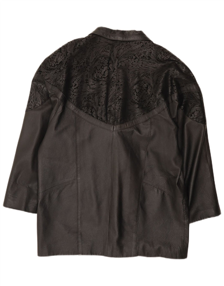 Винтажная женская кожаная куртка оверсайз IT 48 2XL Черная кожа