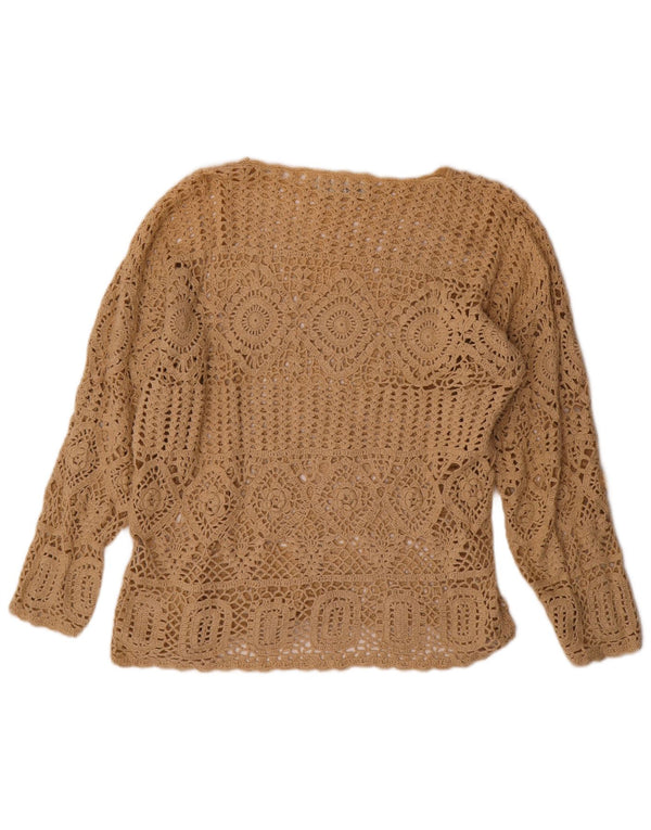 ВИНТАЖНЫЙ женский свободный джемпер с вырезом «лодочка», Великобритания, 10, маленький, бежевый