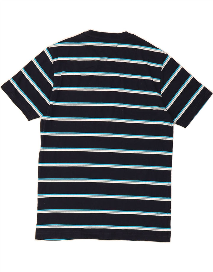 PENGUIN Mens T-Shirt Top Medium Navy Blue Striped Cotton Vintage Penguin and Second-Hand Penguin from Messina Hembry 