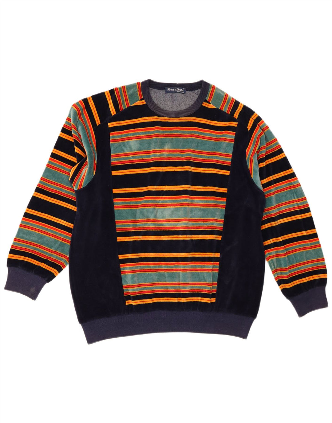 Винтажный мужской махровый свитшот, джемпер среднего размера, темно-синий, хлопковый в полоску