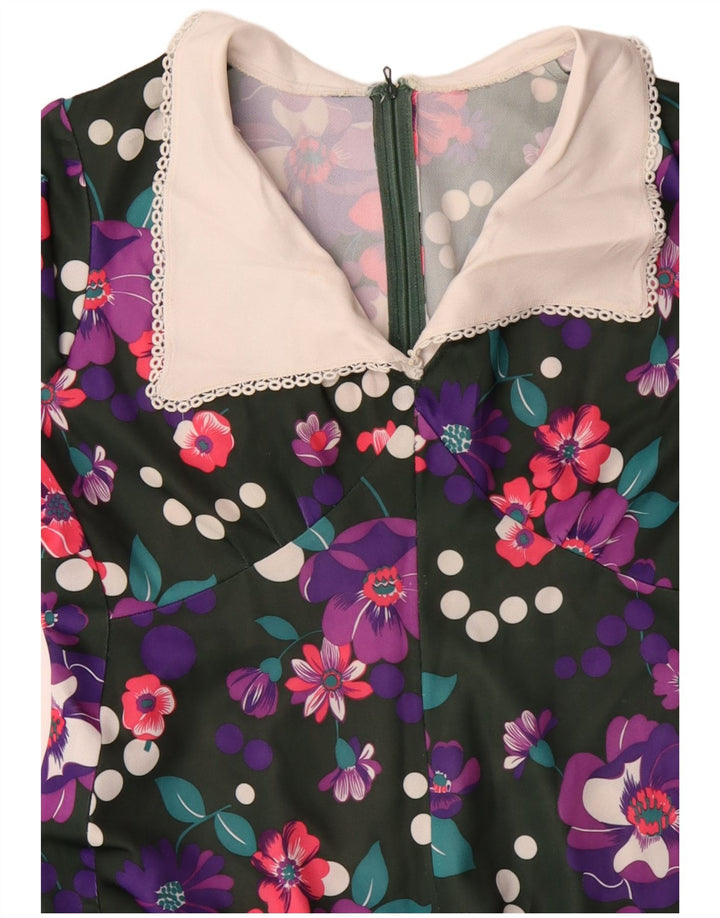 ВИНТАЖНОЕ женское платье макси с длинными рукавами, Великобритания 14, большой разноцветный цветочный принт