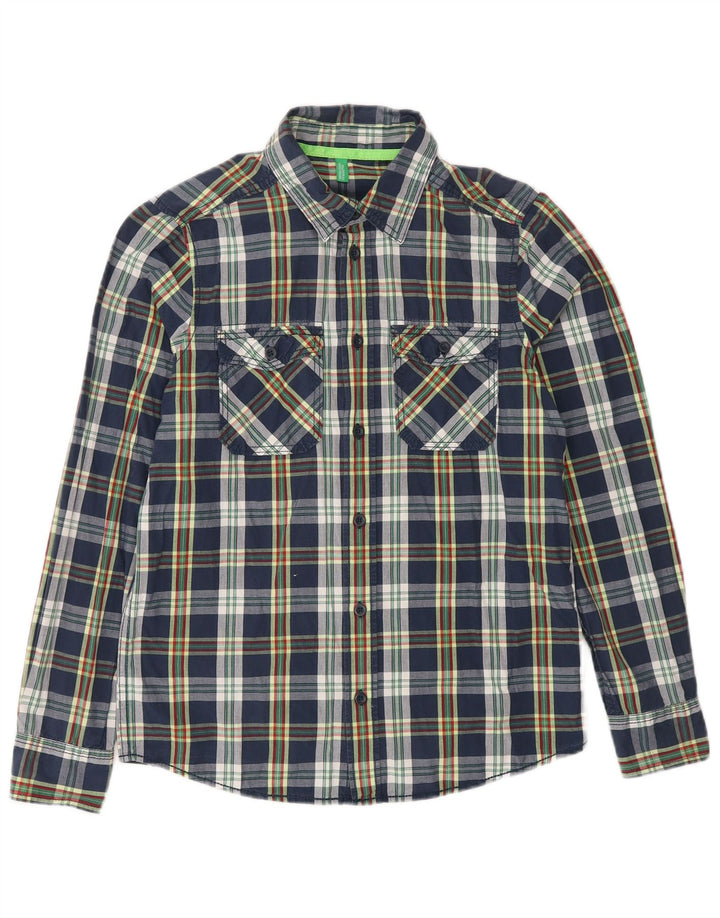 Рубашка BENETTON для мальчиков 9–10 лет, темно-синяя клетка