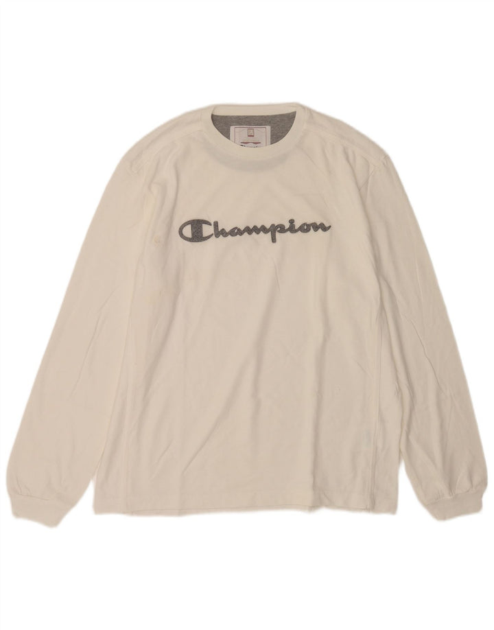 Мужской топ с рисунком Champion, белый хлопок, длинный рукав, размер XL