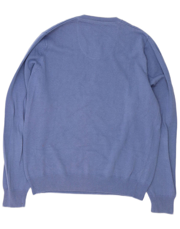 Мужской джемпер с v-образным вырезом Marks & Spencer Blue Harbour, средний синий хлопковый свитер