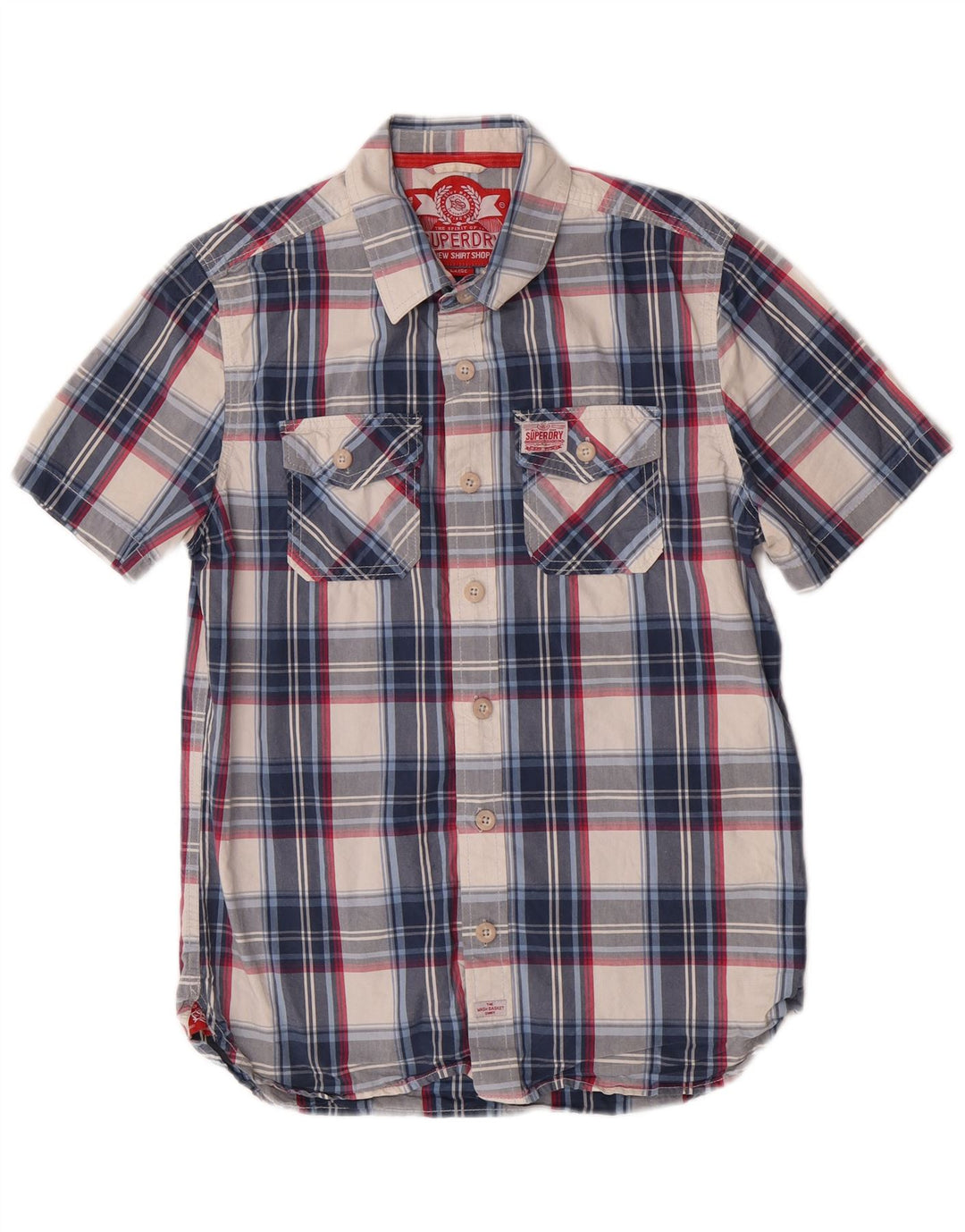 Мужская рубашка с коротким рукавом Superdry, большая синяя клетка, хлопок