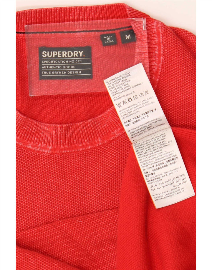 Мужской джемпер с круглым вырезом Superdry, хлопковый свитер среднего красного цвета