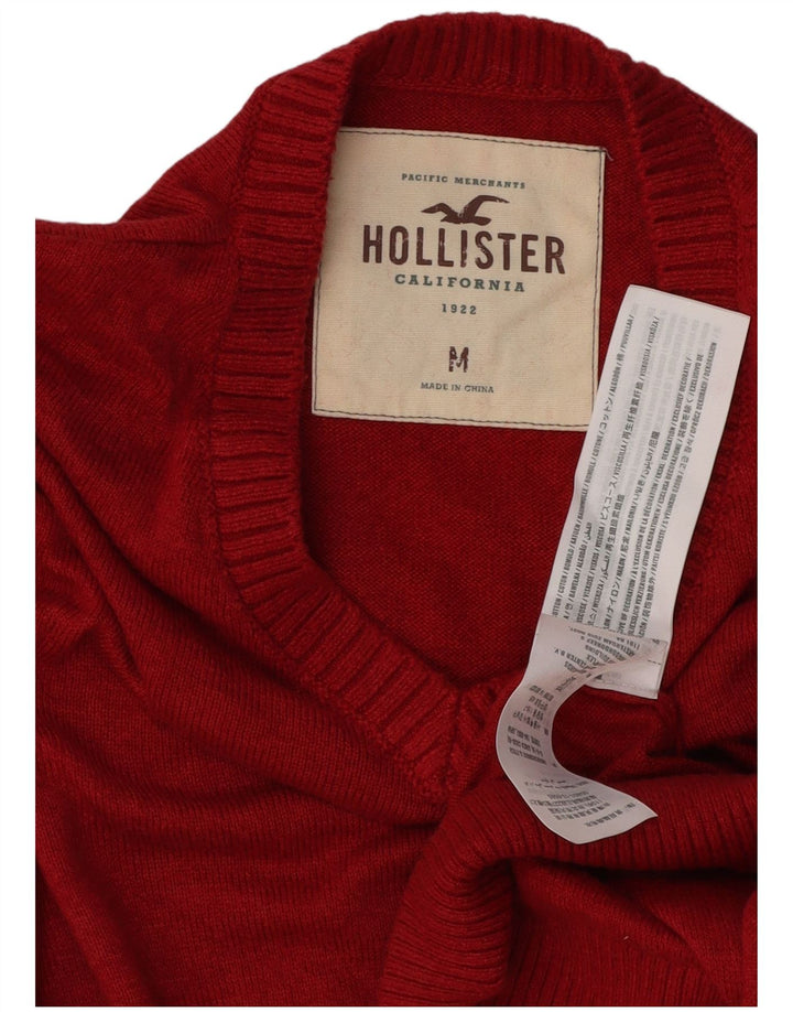 Мужской джемпер с v-образным вырезом Hollister, средний красный хлопковый свитер