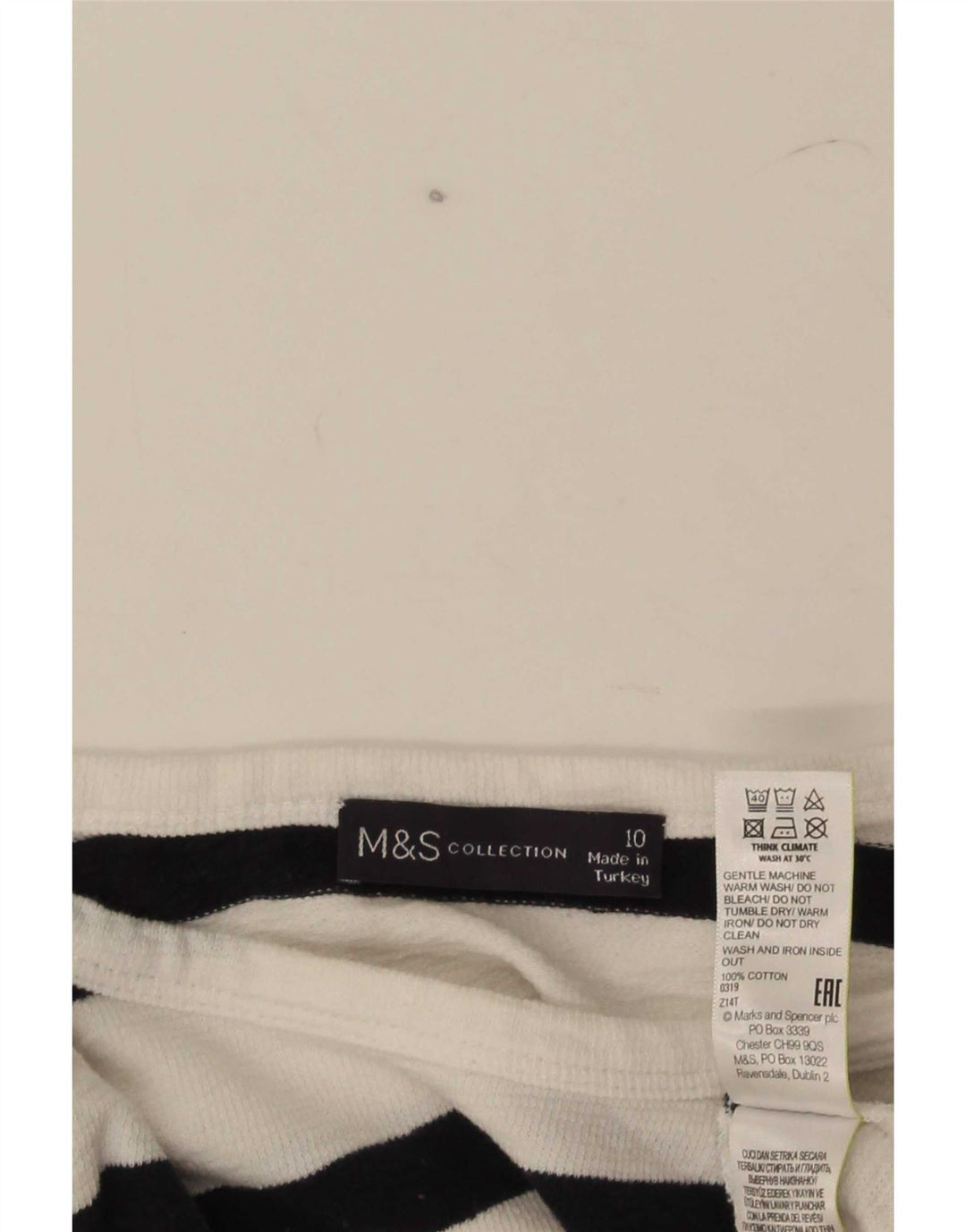 Женский топ с длинным рукавом Marks & Spencer, Великобритания, 10 маленьких размеров, хлопок в белую полоску