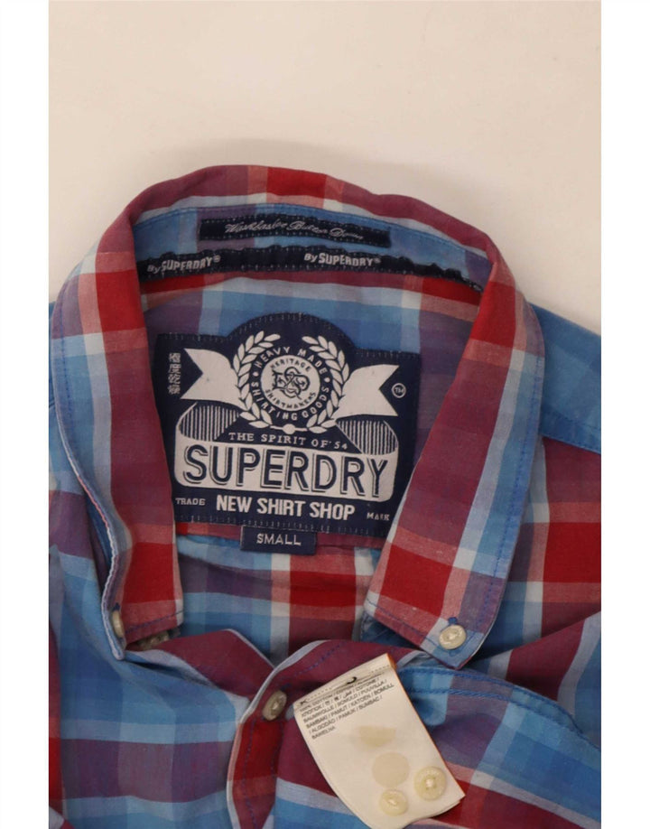 Мужская рубашка Superdry, маленькая синяя клетка, хлопок