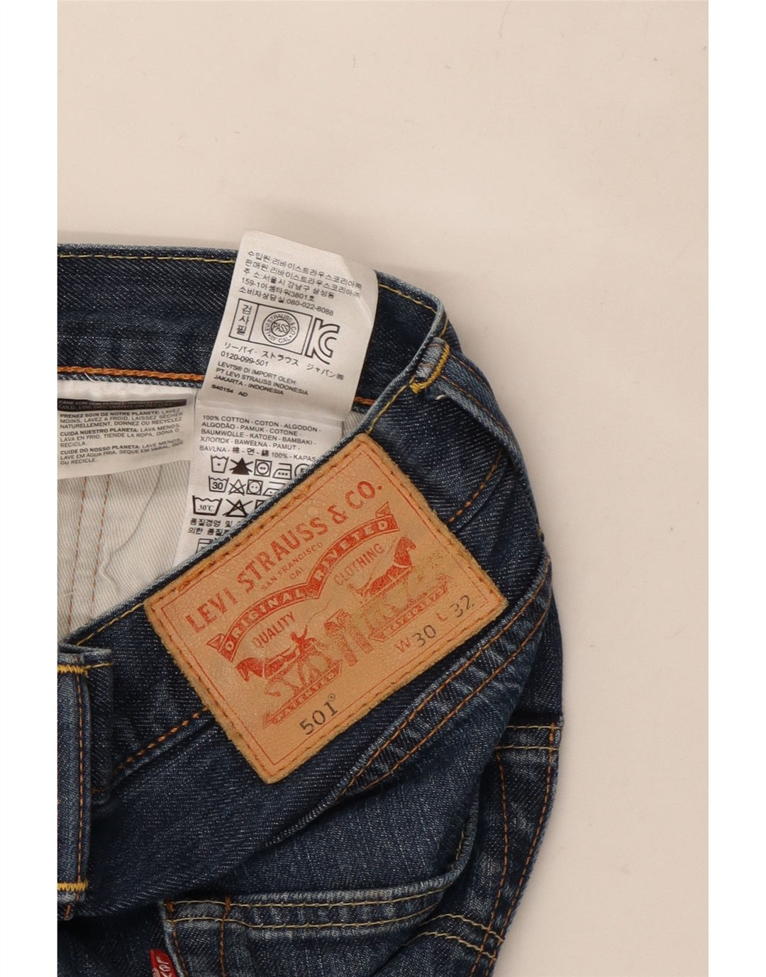 Мужские прямые джинсы LEVI'S 501 W30 L32 Темно-синие, хлопок