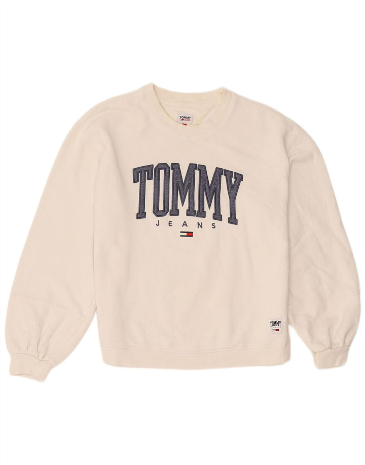 Мужской свитшот с рисунком Tommy Hilfiger, хлопковый джемпер среднего размера белого цвета