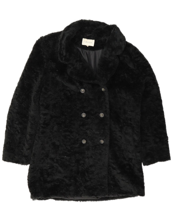 Sasha Womens Double Breasted Faux Fur Overcoat UK 14 Large Black Acrylic