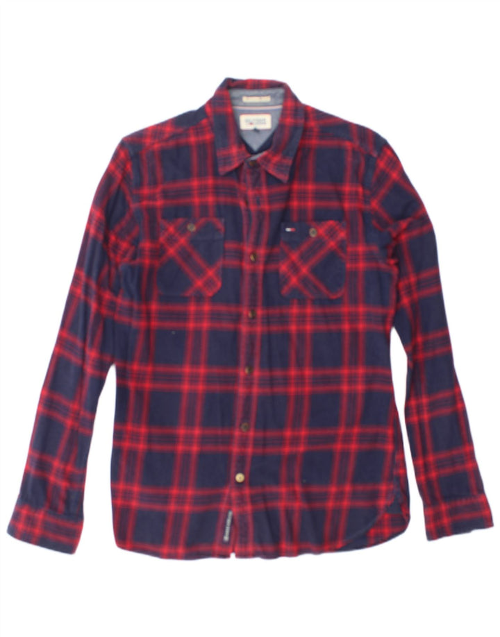 TOMMY HILFIGER Mens Flannel Shirt Medium Red Check Cotton