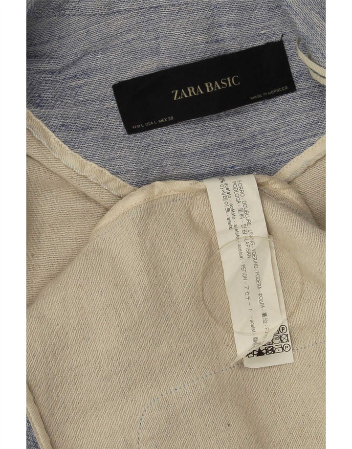 Женский открытый пиджак Zara UK 14, большой синий в крапинку из ацетата