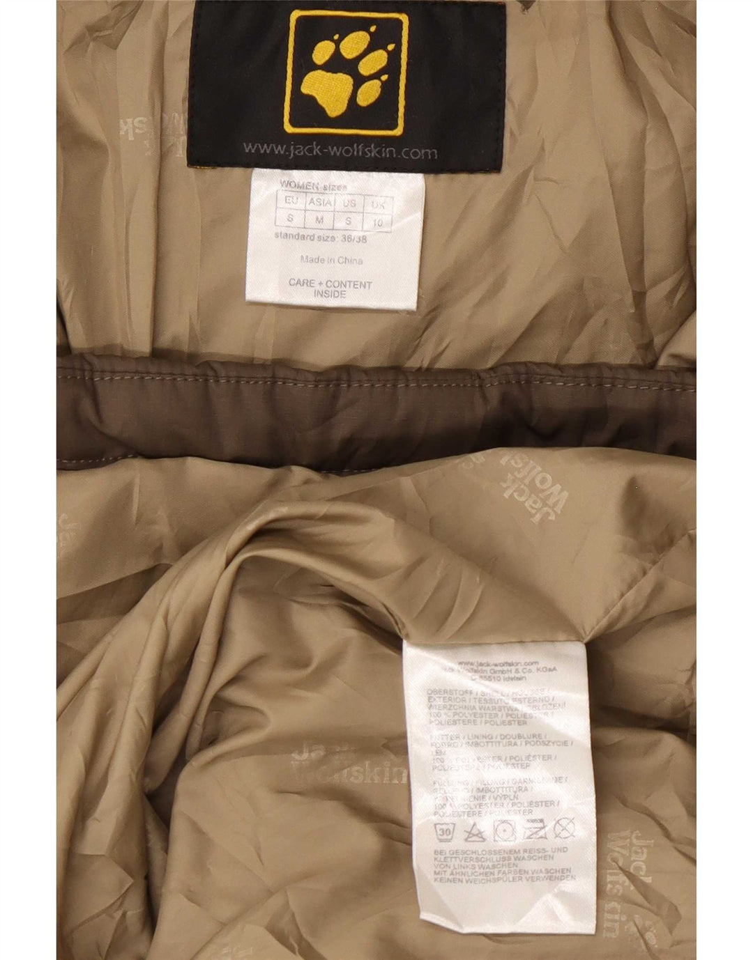 Женское стеганое пальто с капюшоном Jack Wolfskin UK 10, маленький цвет хаки, полиэстер