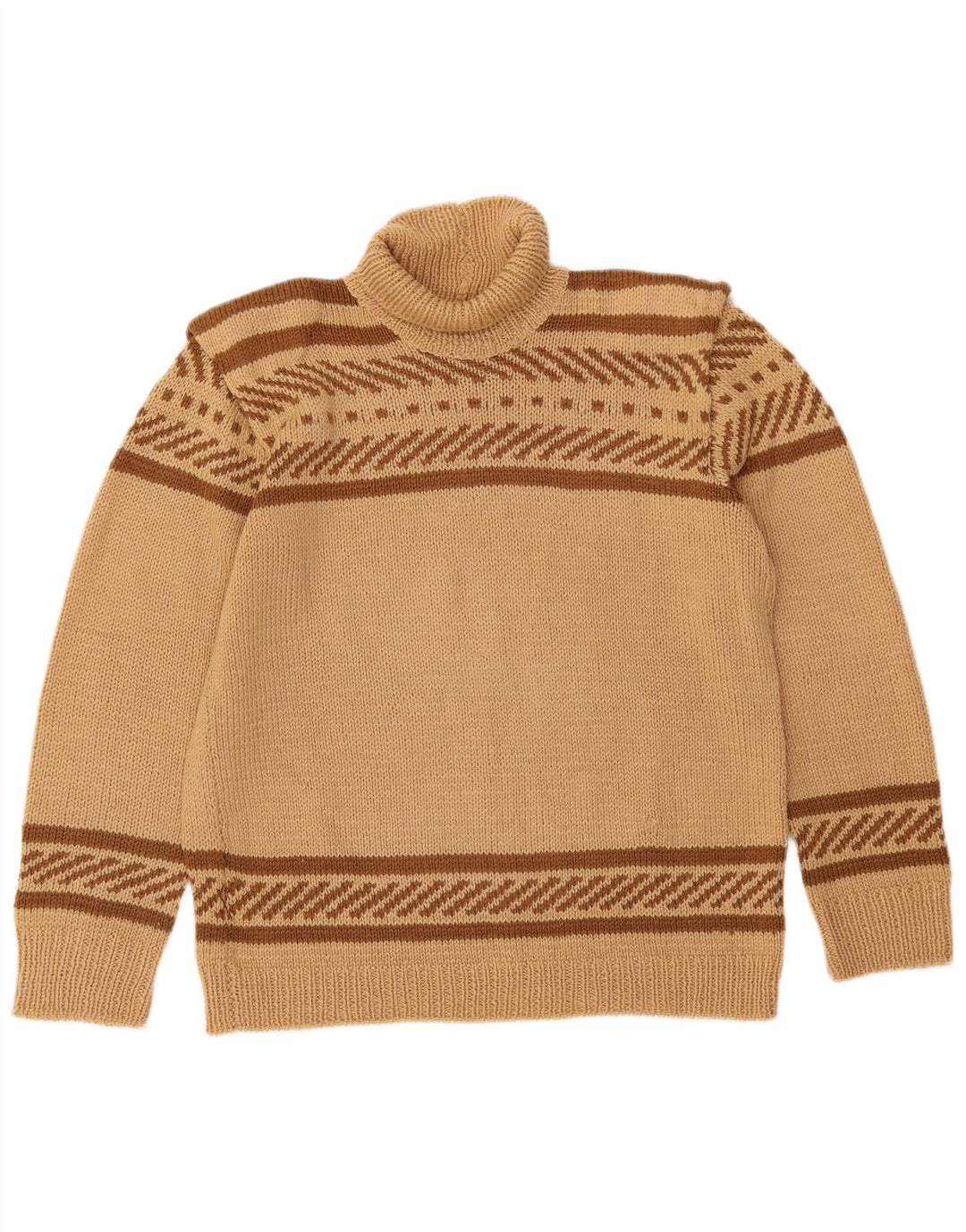 ВИНТАЖНЫЙ женский джемпер с высоким воротником, Великобритания, 16, большой, бежевый в полоску