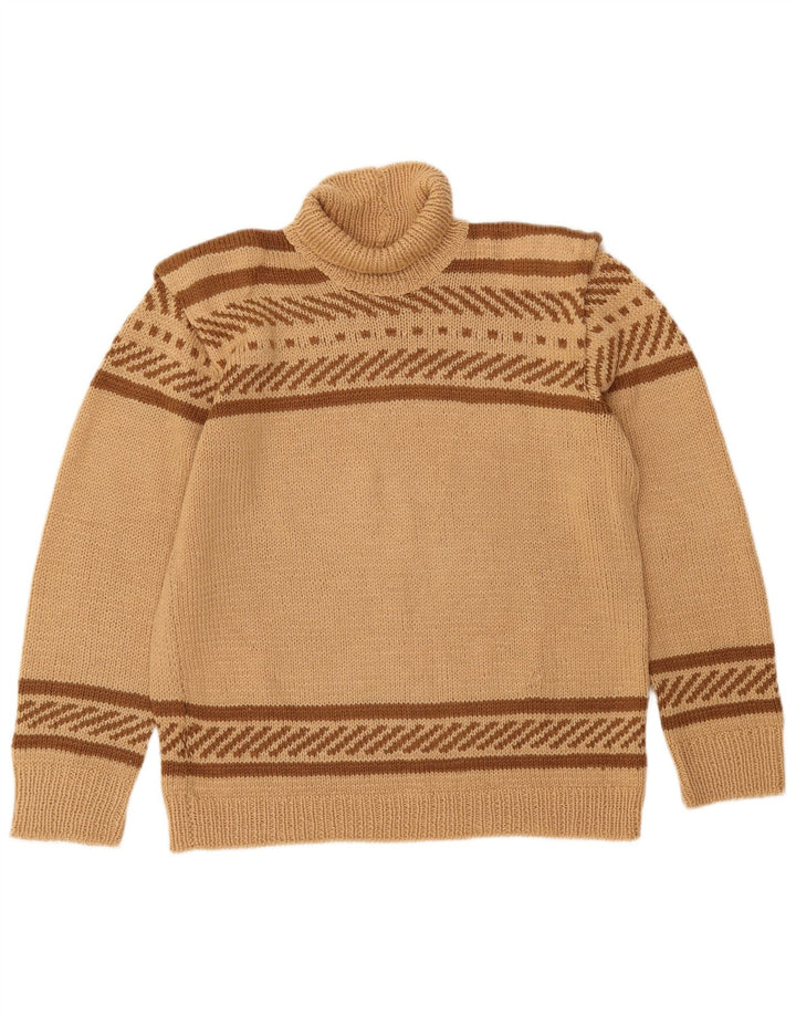 ВИНТАЖНЫЙ женский джемпер с высоким воротником, Великобритания, 16, большой, бежевый в полоску