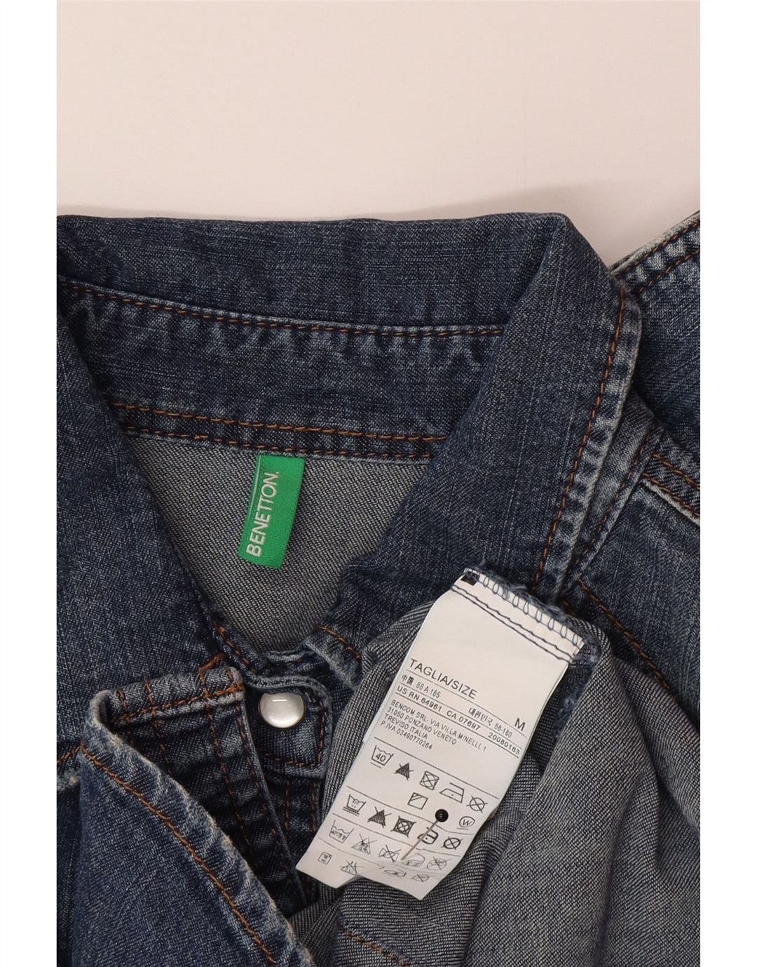Женская джинсовая рубашка Benetton UK 12, хлопок среднего синего цвета