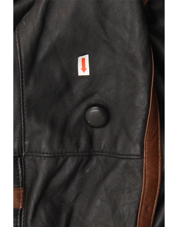 Мужское кожаное пальто VINTAGE UK 40, большое черное с цветными блоками