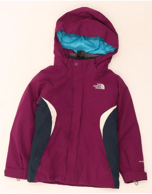 Лыжная куртка с капюшоном The North Face для девочек 5–6 лет XS, темно-бордовая с цветными блоками