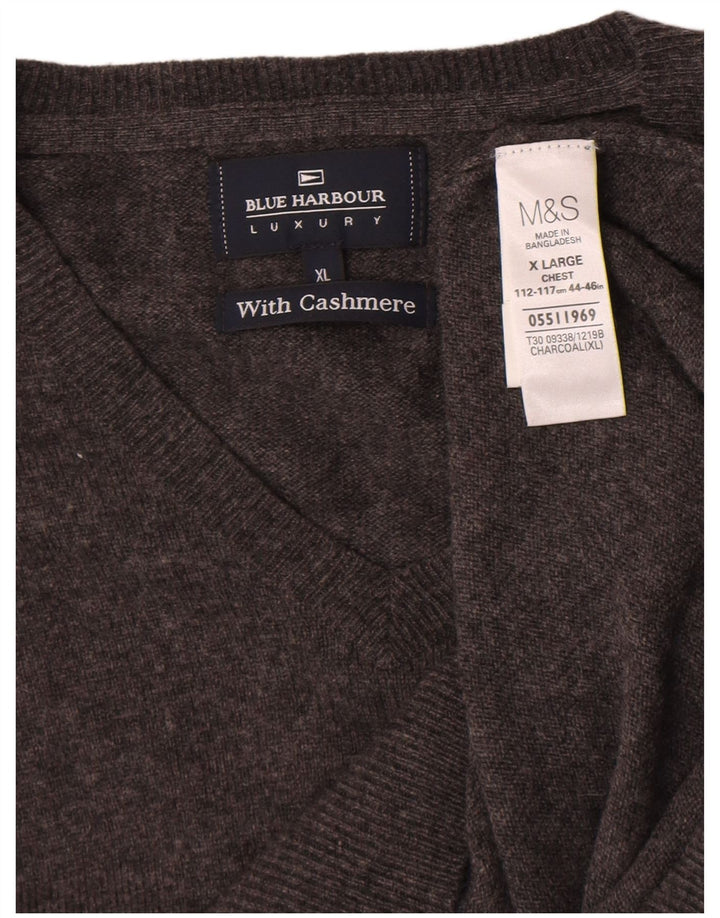Мужской джемпер с v-образным вырезом Marks & Spencer Blue Harbour, XL, серый, шерстяной