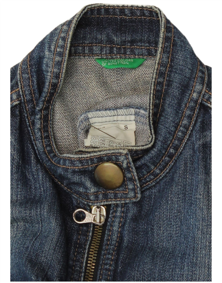 Женская джинсовая куртка Benetton UK 8, маленькая, синяя, хлопок