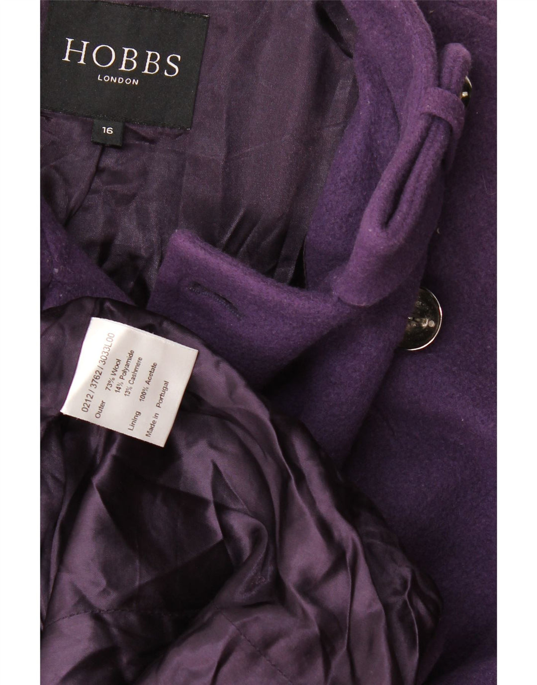 Женское двубортное пальто Hobbs UK 16, большое фиолетовое шерстяное пальто