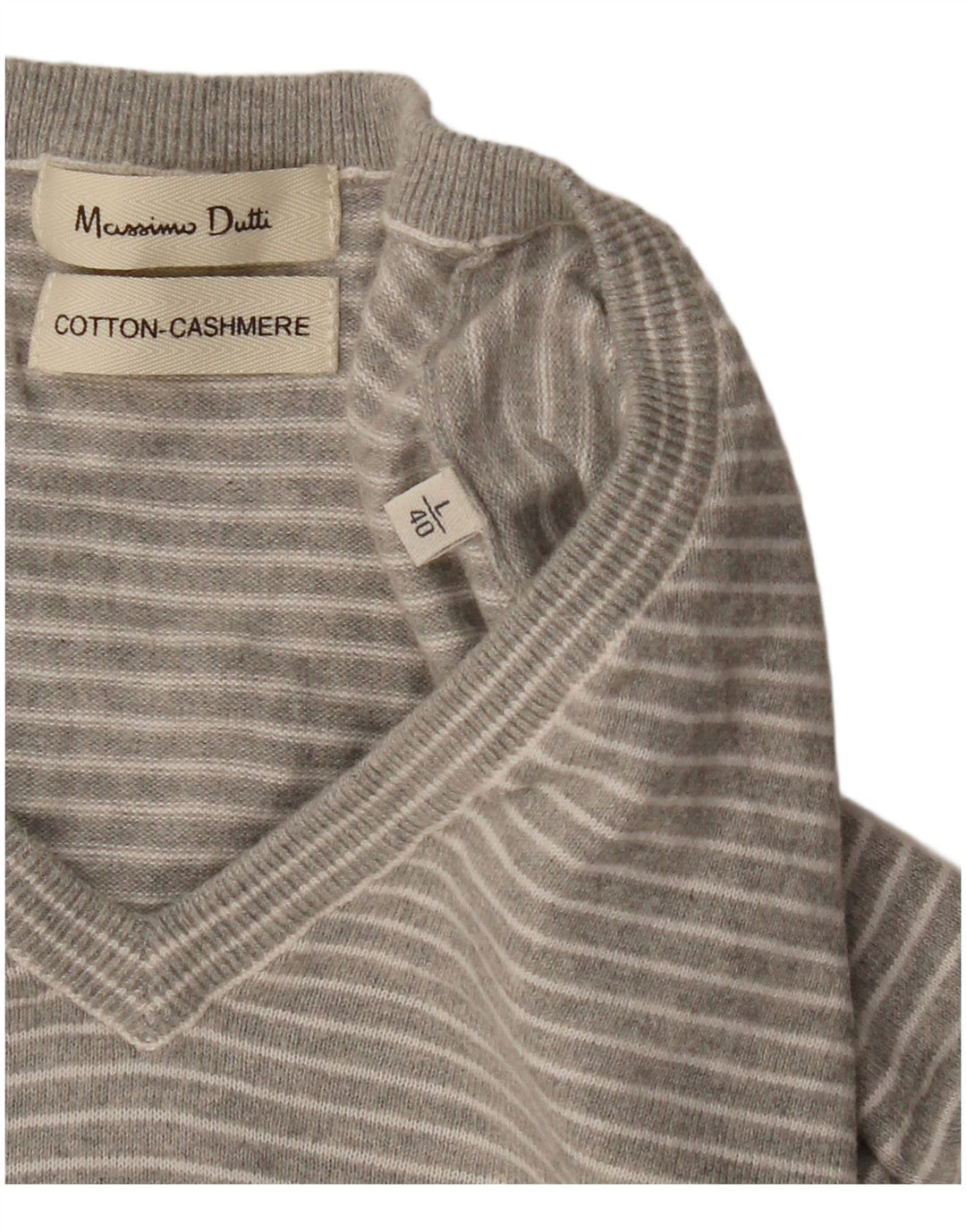 Мужской джемпер с v-образным вырезом MASSIMO DUTTI, хлопковый свитер в большую серую полоску