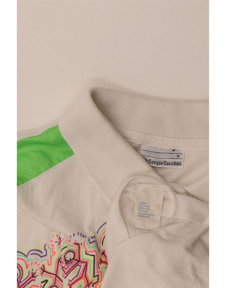 Мужская рубашка-поло с графическим рисунком Sergio Tacchini, большая белая хлопковая рубашка с цветными блоками