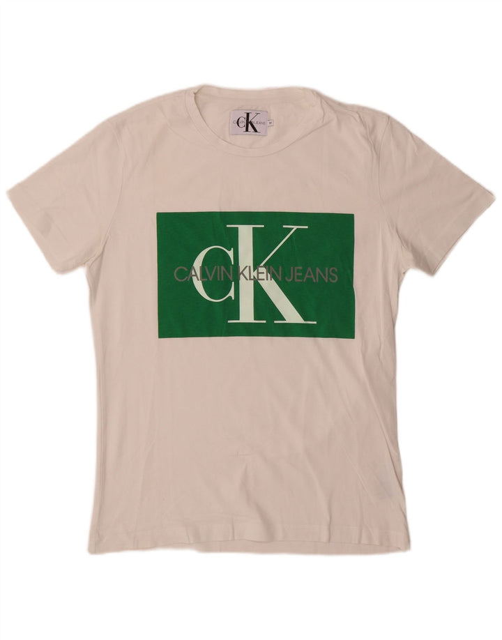 Calvin Klein Jeans Мужская футболка с рисунком Топ среднего размера, белый хлопок