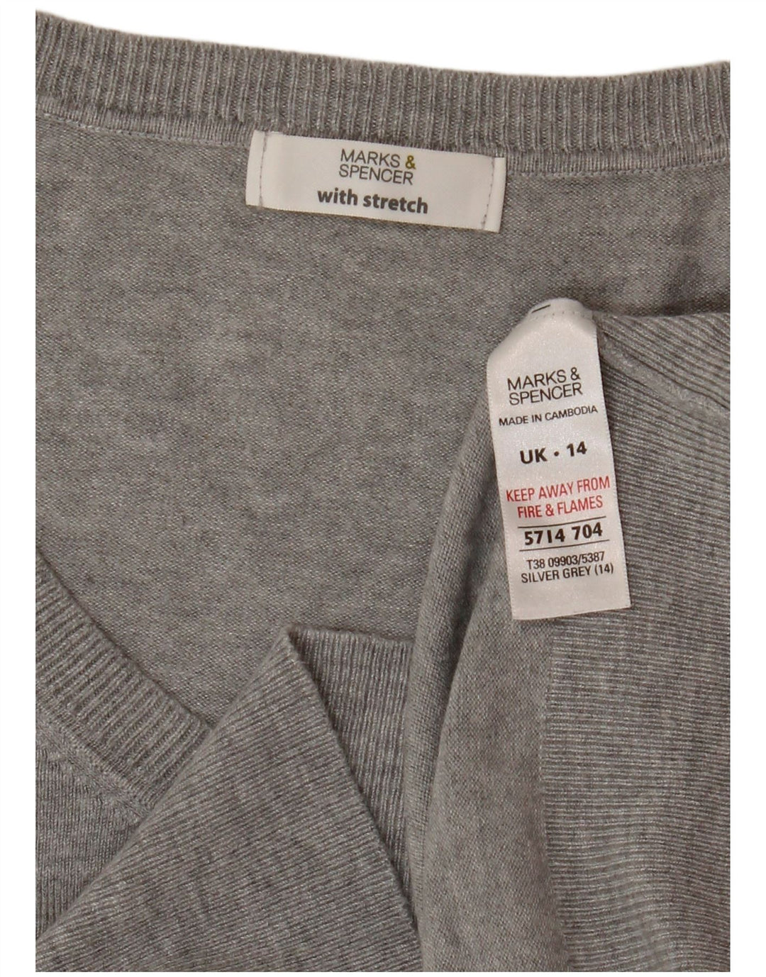 Женский укороченный джемпер с v-образным вырезом Marks & Spencer UK 14, средний серый