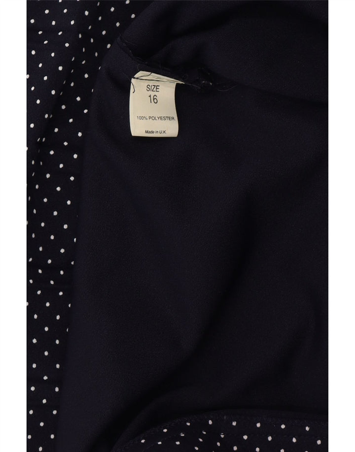 ВИНТАЖНОЕ женское платье А-силуэта UK 16, большой темно-синий полиэстер в крапинку