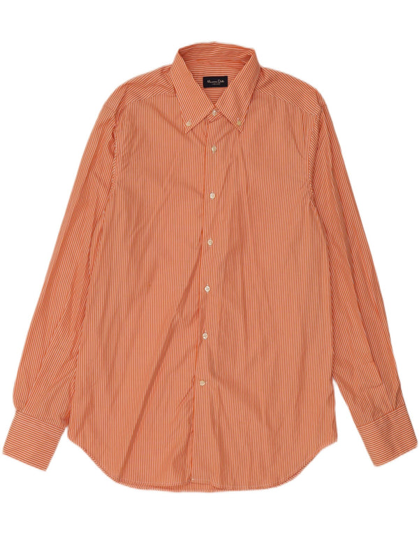 MASSIMO DUTTI Mens Shirt Size 43 17 XL Orange Pinstripe