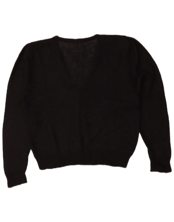Винтажный женский кардиган-свитер UK 18 XL, черный цветочный принт